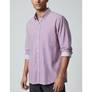Nautica Slim Fit Striped Button Down Dress Shirt Red Blue White